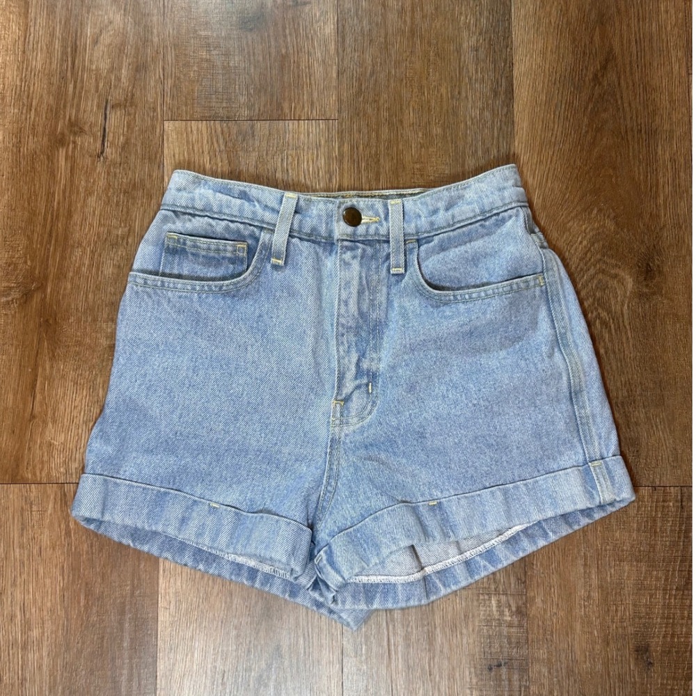 American Apparel Y2K High Waisted Denim Shorts Light Wash Cuffed Size 25 Mom